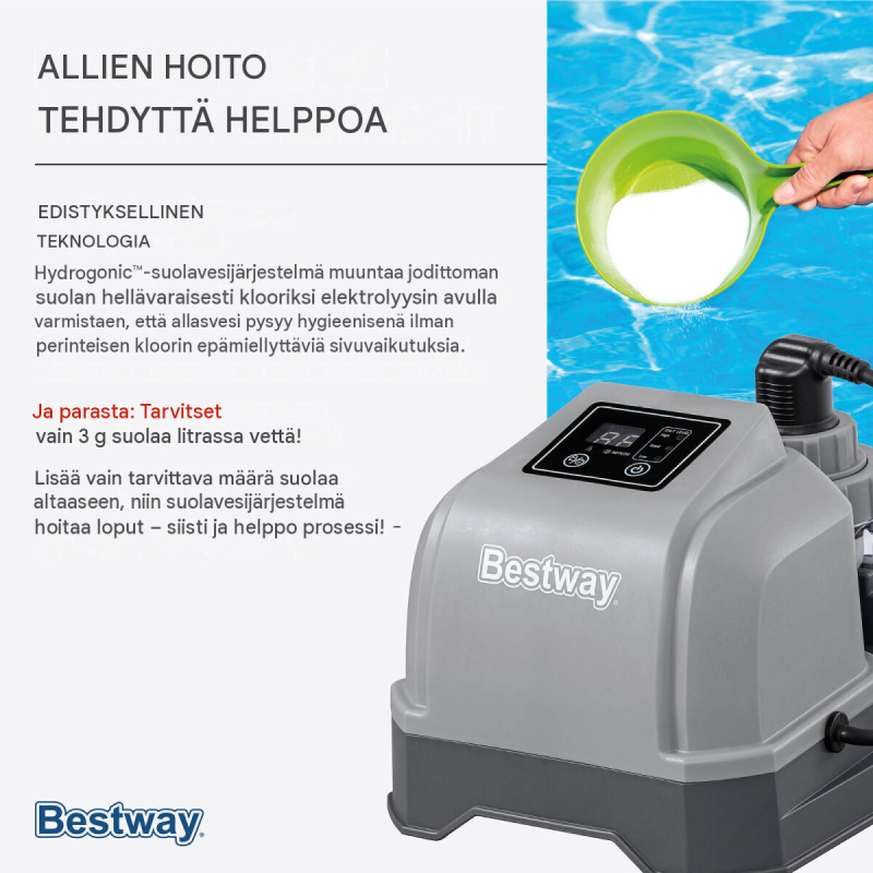 Bestway® Hydrogenic™ 2 g/h suolavesilaite altaille enintään 8.327 l