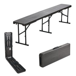 Kokoontaitettava juhlapenkki 180 cm harmaa puukuvio HDPE muovi kantokahva