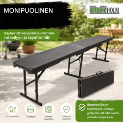 Kokoontaitettava juhlapenkki 180 cm, harmaa puukuvio, HDPE-muovi, kantokahva