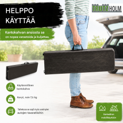 Kokoontaitettava juhlapenkki 180 cm, harmaa puukuvio, HDPE-muovi, kantokahva