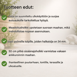 Maapiikki 34 mm:n pylväille, Feuergalvanoitu teräs, 500 mm, levy 100 x 100 mm
