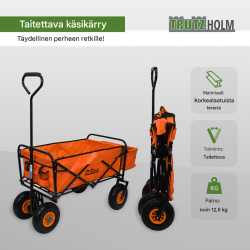 Kokoontaitettava vetokärry, oranssi, teleskooppikahva, 75 kg, 124 x 62 x 64 cm