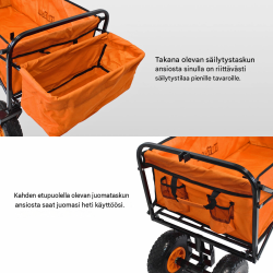 Kokoontaitettava vetokärry, oranssi, teleskooppikahva, 75 kg, 124 x 62 x 64 cm