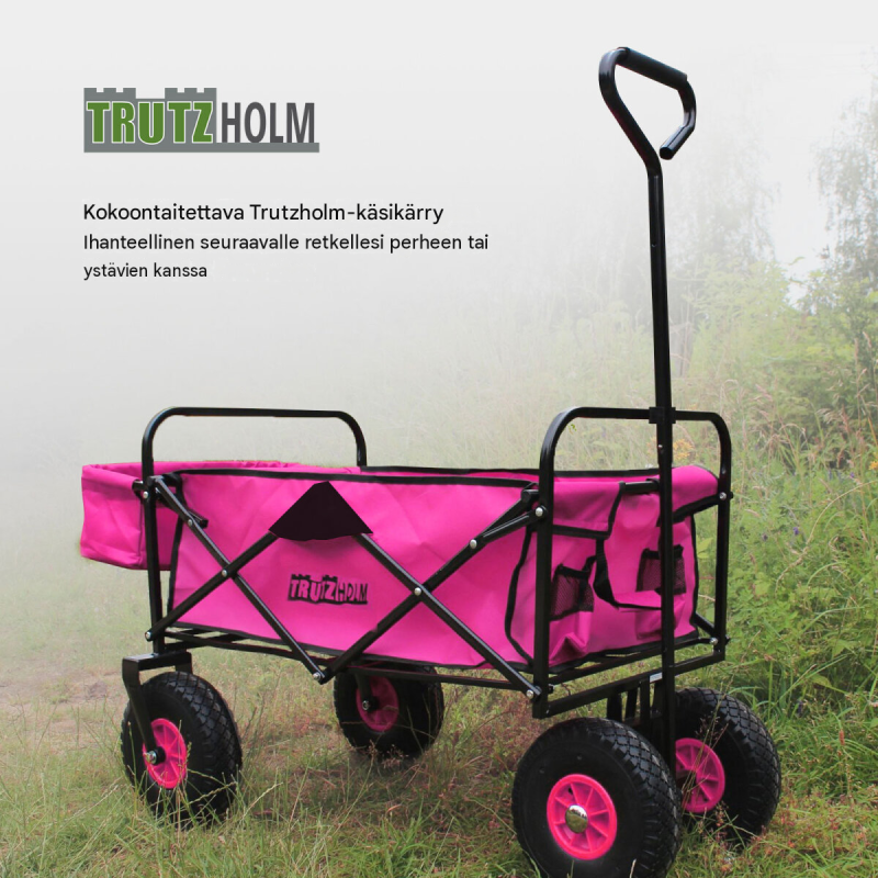 Taitettava käsikärry TRUTZHOLM, pinkki, teleskooppikahva, 4 pyörää, 75 kg, 124 x 62 x 64 cm