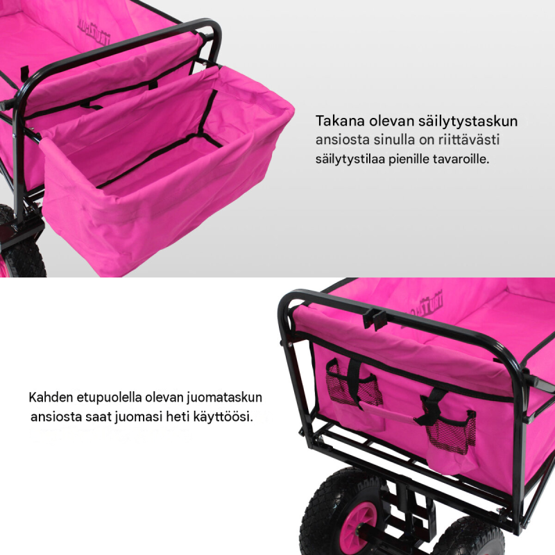 Taitettava käsikärry TRUTZHOLM, pinkki, teleskooppikahva, 4 pyörää, 75 kg, 124 x 62 x 64 cm