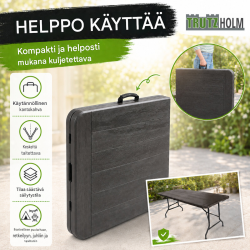 Kokoontaitettava pöytä 180 x 75 cm, harmaa puukuvio, HDPE-muovi, 150 kg