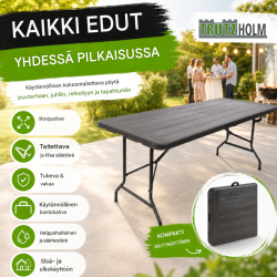 Kokoontaitettava pöytä 180 x 75 cm, harmaa puukuvio, HDPE-muovi, 150 kg