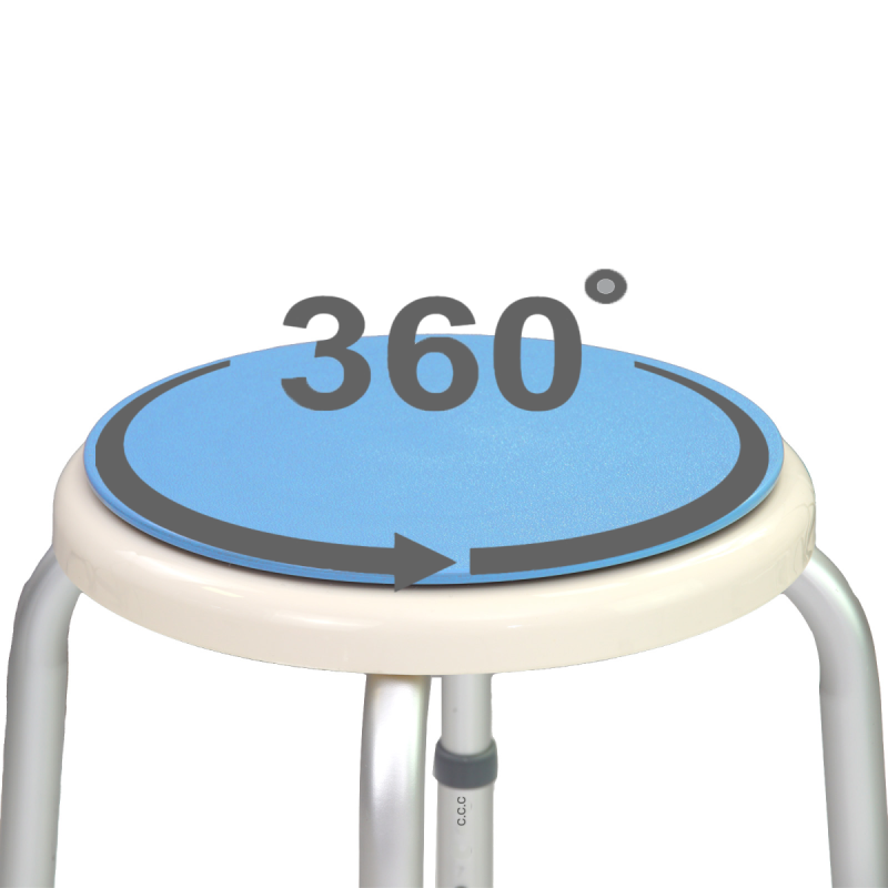 Kääntyvä suihkujakkara, 8-portainen korkeudensäätö, 360°, valkoinen, HDPE, 150 kg