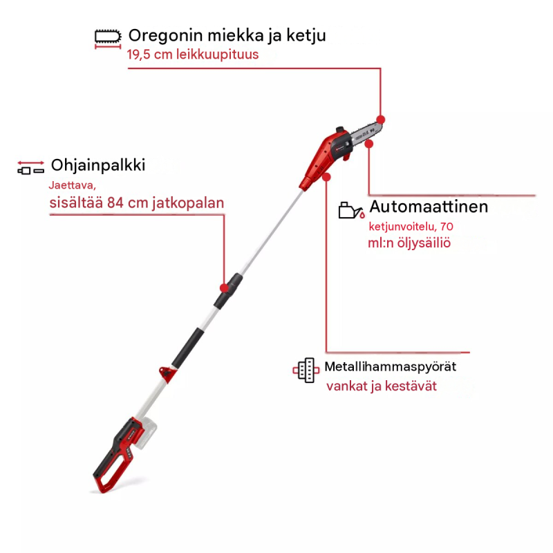 Einhell GC-LC 18/20 Li T-Solo akkukäyttöinen oksasaha, 18 V, 200 mm, 2,5 Ah akku ja laturi
