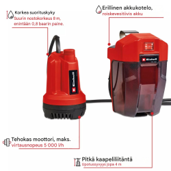 Einhell GE-SP 18 Li akkukäyttöinen kirkasvesipumppu, 18 V, 5000 l/h