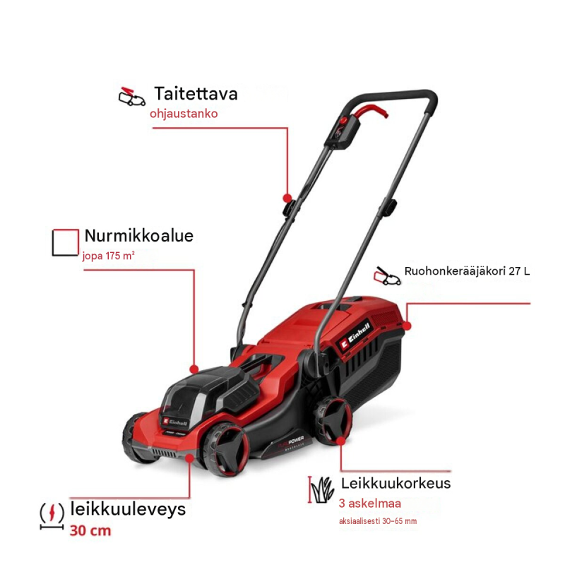 Einhell GE-CM 18/30-1 Li BL akkuruohonleikkuri, 18 V, 30 cm, 1 x 3,0 Ah