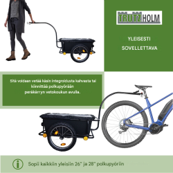 Polkupyörän perävaunu 90 l, irrotettava muovikaukalo, suojapeite, 26" ja 28" pyörät