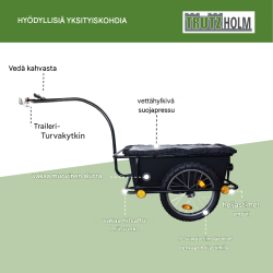 Polkupyörän perävaunu 90 l, irrotettava muovikaukalo, suojapeite, 26" ja 28" pyörät