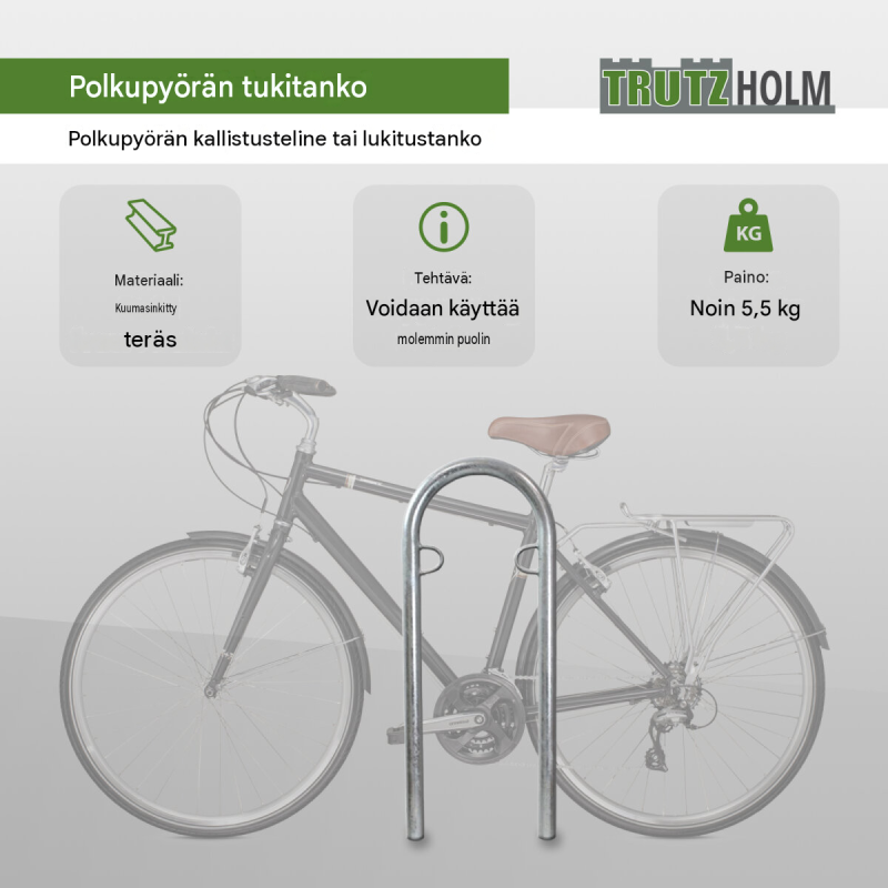 Polkupyöräteline 2 pyörälle, kuumasinkitty teräs, 1115 x 400 mm, betonoitava, 34849