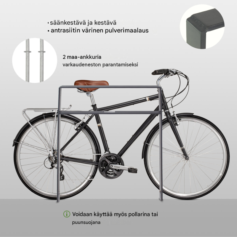 Polkupyöräteline 2 pyörälle, antrasiitti, 114 x 77 cm, 13 mm teräs, betonointiin