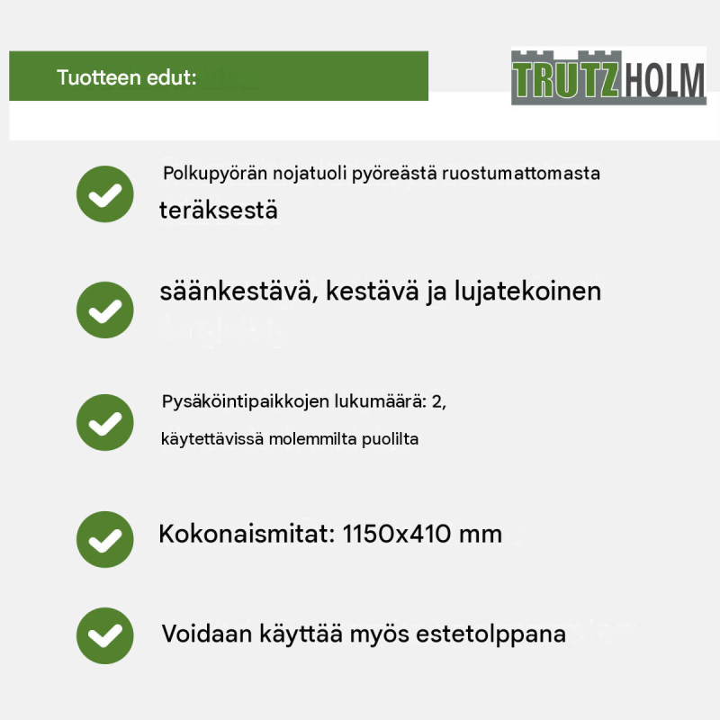 Polkupyöräteline 2 pyörälle, ruostumaton teräs, 1150 x 410 mm, betonoitava, 48 mm
