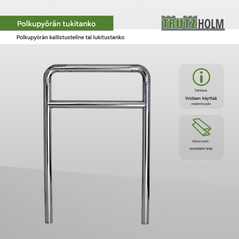 Polkupyöräteline 2 paikalle, ruostumaton teräs, 1180 x 780 mm, Ø 60 mm, betonoitava