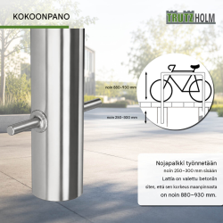 Polkupyöräteline 1180 x 780 x 60 mm, ruostumaton teräs, 2 pyörälle, betonoitava