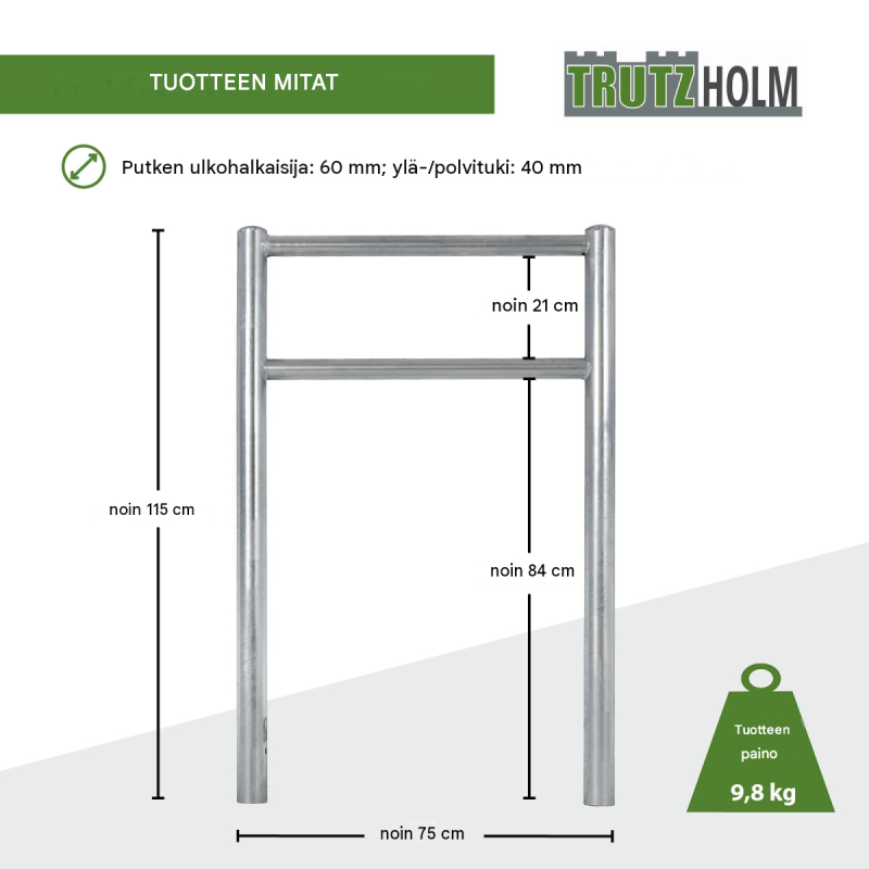 Polkupyöräteline polvituella 2 pyörälle, kuumasinkitty teräs, 1150 x 750 mm, tyyppi H