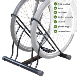 Polkupyöräteline 2 polkupyörälle, musta teräs, vierekkäin tai vastakkain, 35-60 mm rengasleveys