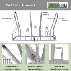 Pyöräteline 4 polkupyörälle, kuumasinkitty teräs, 1400 x 400 x 830 mm, 35–55 mm
