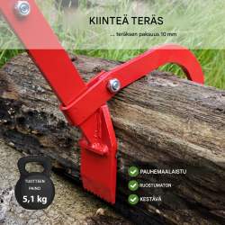 Kaatovipu kääntökoukulla, teräs, 115 cm, hammastuslevy 10 cm, punainen