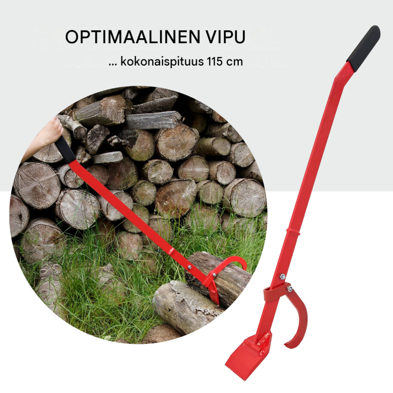 Kaatovipu kääntökoukulla, teräs, 115 cm, hammastuslevy 10 cm, punainen