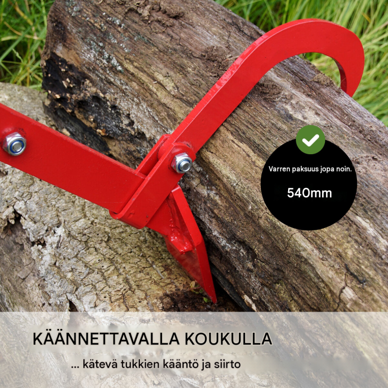 Kaatovipu kääntökoukulla, teräs, 115 cm, hammastuslevy 10 cm, punainen
