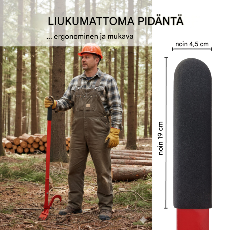 Kaatovipu kääntökoukulla, teräs, 115 cm, hammastuslevy 10 cm, punainen