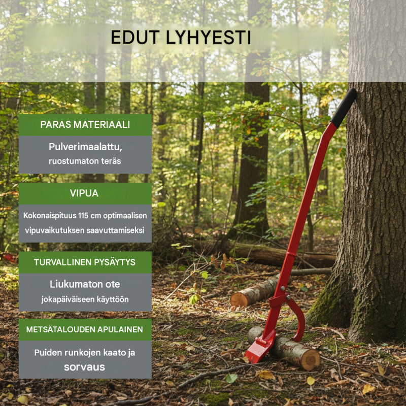 Kaatovipu kääntökoukulla, teräs, 115 cm, hammastuslevy 10 cm, punainen