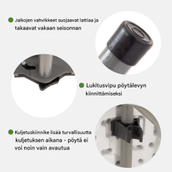 Taittopöytä 120 x 60 cm, valkoinen, korkeussäädettävä, 80 kg, retkeilyyn ja juhliin