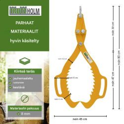 Runkopihdit puunrungoille, 1000 kg, enintään 640 mm, jauhemaalattu teräs, keltainen