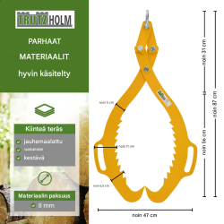 Puutavarakoura traktorille, 1500 kg, puunrungoille enintään 760 mm, 2 kourapiikkiä, RAL 1003 Signalgelb