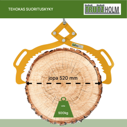 Metsätyökalu 500 kg, puunrungoille enintään 520 mm, 2 tartuntakärkeä, jauhemaalattu teräs, RAL 1003 keltainen
