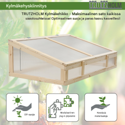 Taimikasvihuoneen korotusosa 120 x 80 cm, puu, UV-suojatut polykarbonaattilevyt, avattava kansi