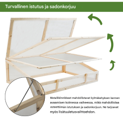 Taimikasvihuoneen korotusosa 120 x 80 cm, puu, UV-suojatut polykarbonaattilevyt, avattava kansi