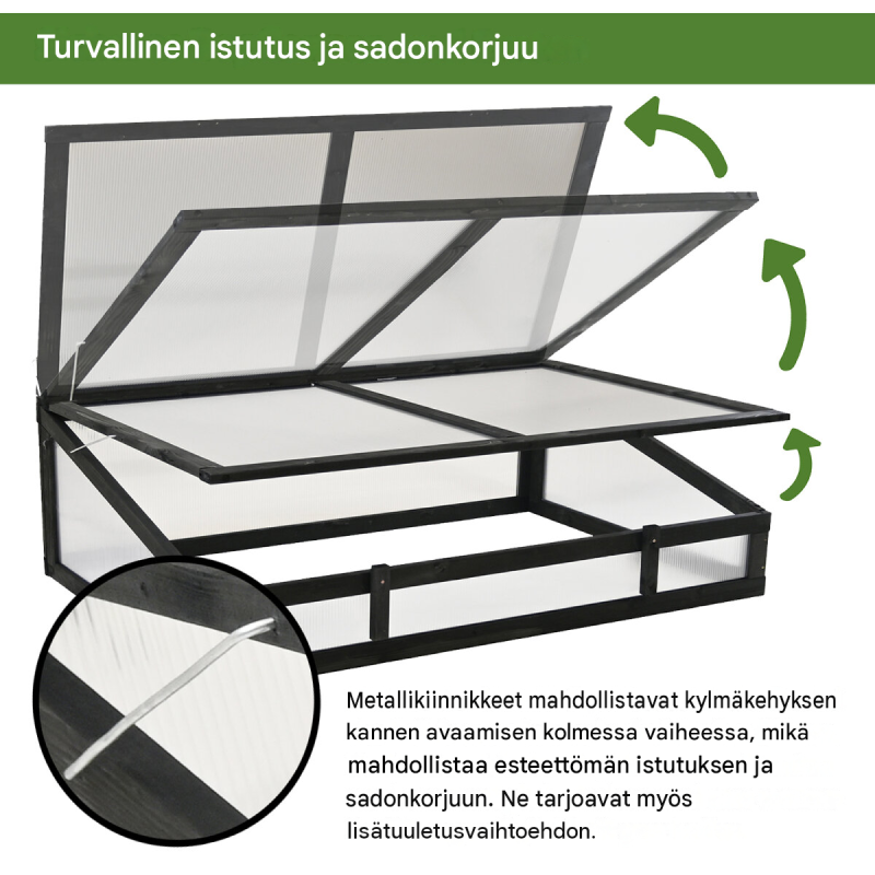 Taimikasvatuskehikko 120 x 80 cm, musta, puu ja polykarbonaatti, 75115