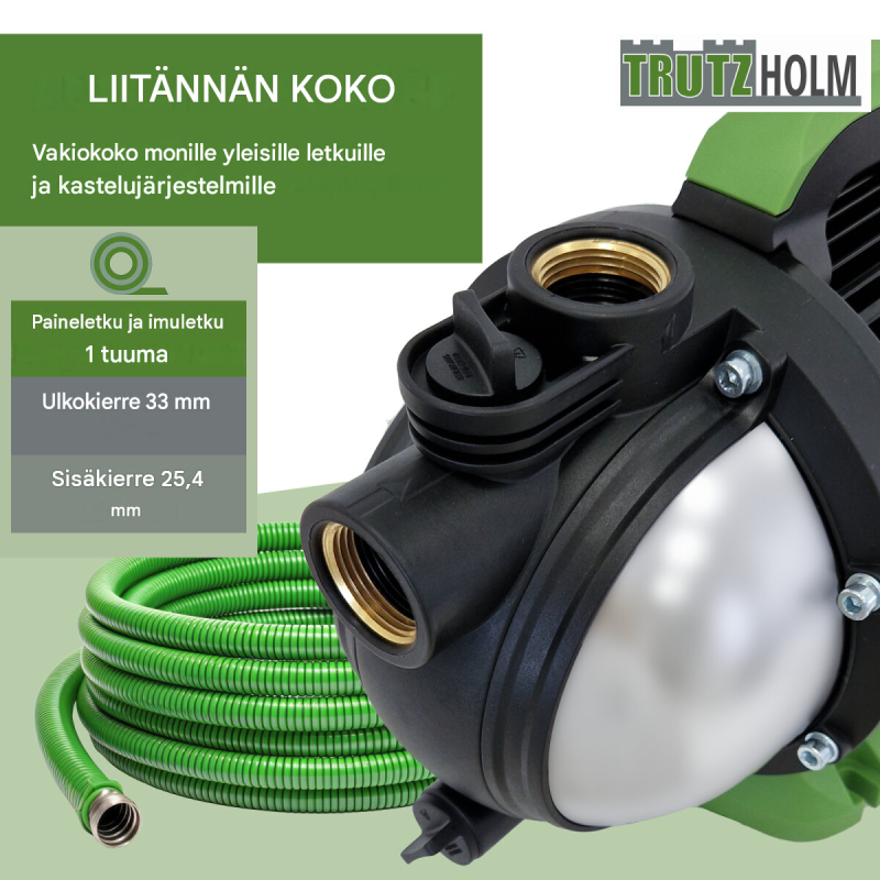 Puutarhapumppu 800 W, 3200 l/h, nostokorkeus 44 m, imukorkeus 8 m, 1 tuuma