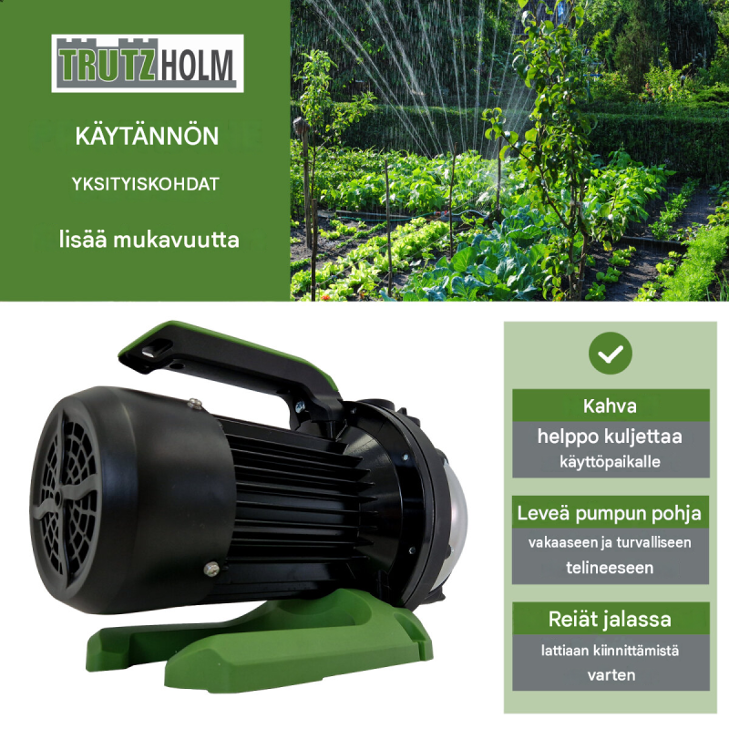 Puutarhapumppu 800 W, 3200 l/h, nostokorkeus 44 m, imukorkeus 8 m, 1 tuuma
