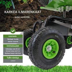 Puutarhaskootteri 150 kg, 360° kääntyvä istuin, 44–52 cm, ilmapyörät, musta-vihreä