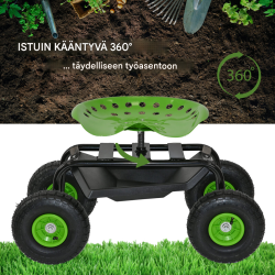 Puutarhaskootteri 150 kg, 360° kääntyvä istuin, 44–52 cm, ilmapyörät, musta-vihreä