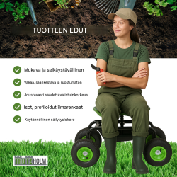 Puutarhaskootteri 150 kg, 360° kääntyvä istuin, 44–52 cm, ilmapyörät, musta-vihreä
