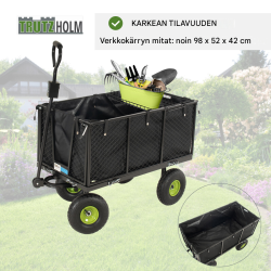 Puutarhan ritiläkärry 550 Kilo, musta, taitettavat seinät, irrotettava pressu, ilmakumipyörät