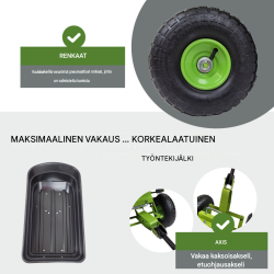 Kaatava puutarhakärry 300 kg, 75 l, ilmatäytteiset profiilikumipyörät, 110 x 56 x 94 cm