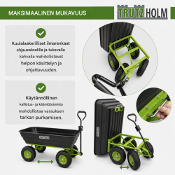 Puutarhakärry 400 kg, 125 l, kippitoiminto, käsikahva ja vetoaisa
