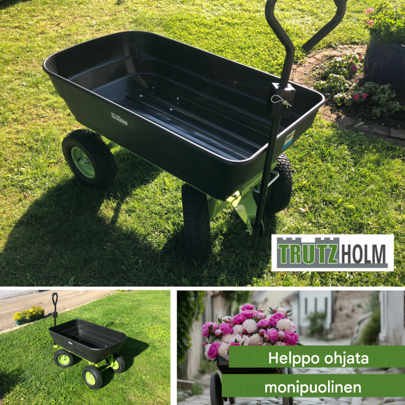 Puutarhakärry 400 kg, 125 l, kippitoiminto, käsikahva ja vetoaisa