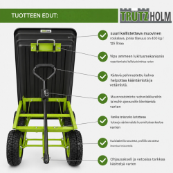 Puutarhakärry 400 kg, 125 l, kippitoiminto, käsikahva ja vetoaisa