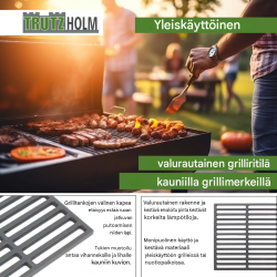 Emaloitu valurautainen grilliritilä, musta, suorakaide, grilleihin ja tulisijoille
