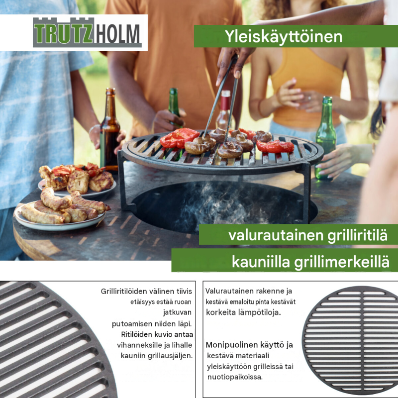 Grilliritilä Ø 54,5 cm, emaloitu valurauta, musta, pyöreä