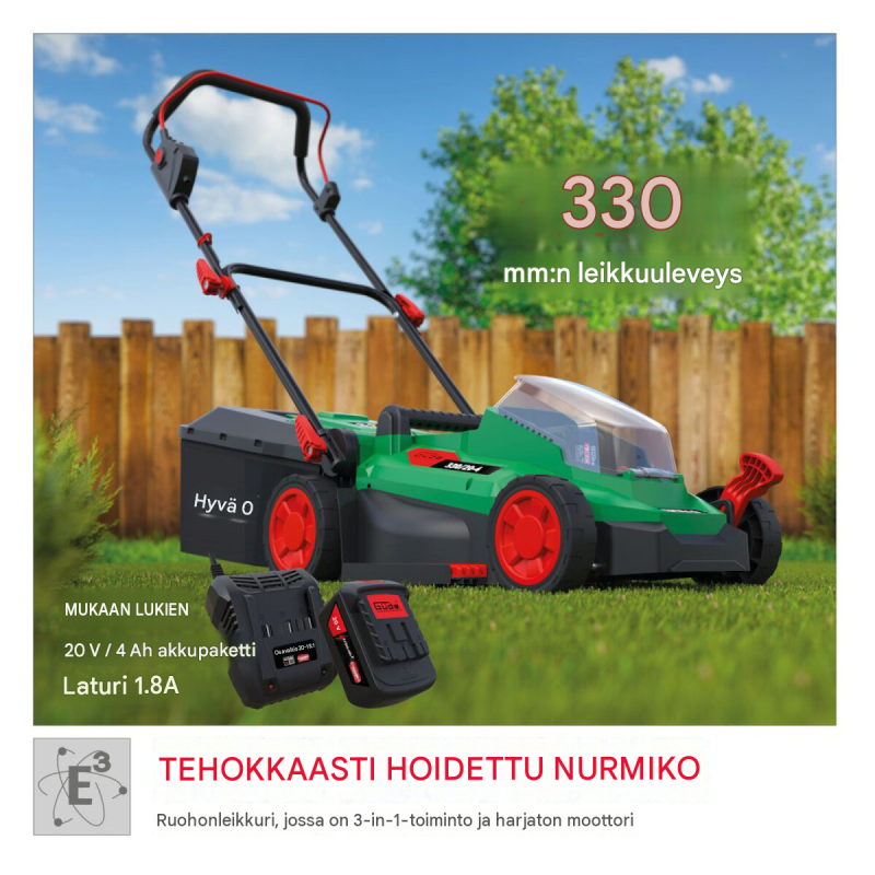 Güde 330/20-4 akkuruohonleikkuri, 20 V, 4,0 Ah, 33 cm, laturi